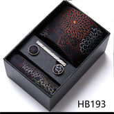 Conjunto de Gravata Floral Preto e Laranja